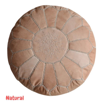 Moroccan Leather Pouf - Handmade Boho Ottoman