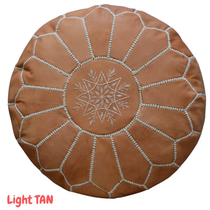 Moroccan Leather Pouf - Handmade Boho Ottoman