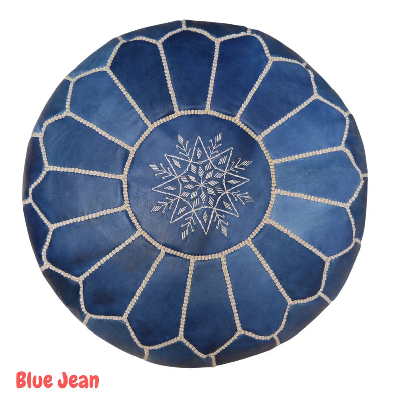 Moroccan Leather Pouf - Handmade Boho Ottoman