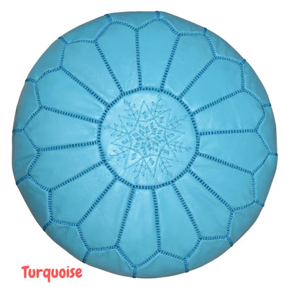 Moroccan Leather Pouf - Handmade Boho Ottoman