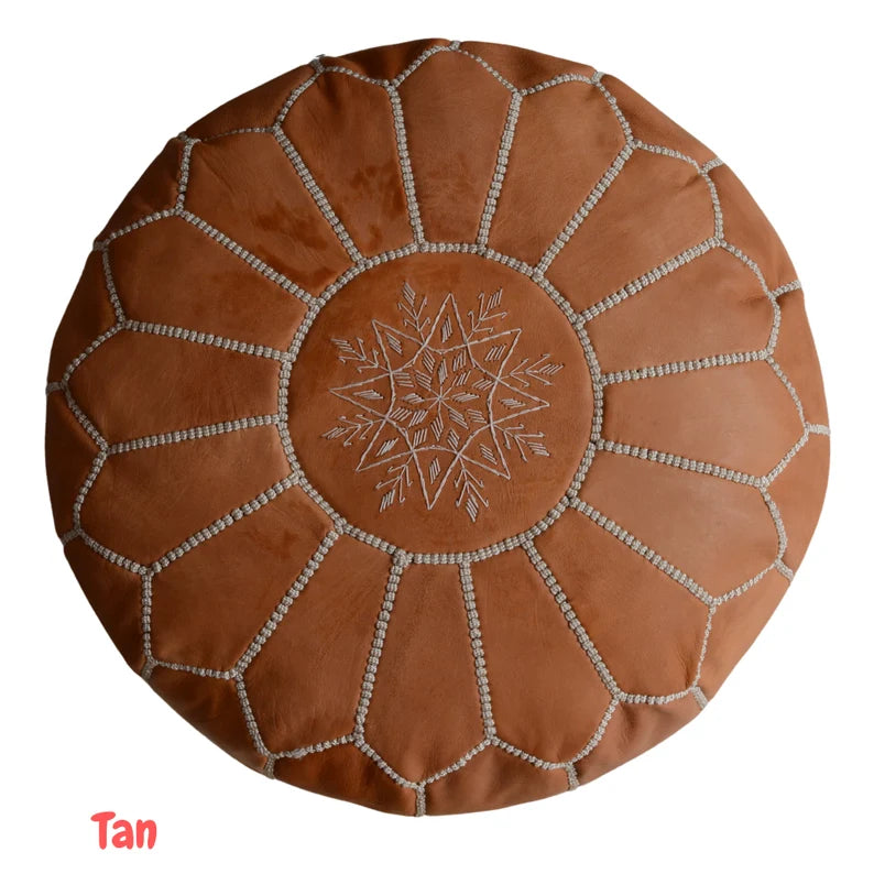 Moroccan Leather Pouf - Handmade Boho Ottoman